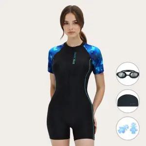 [베이직엘르] 여성 2부 반팔 반전신 반집업 실내수영복 BEF Z106K_P412604860