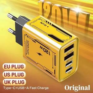 새로운 120W 정품 충전기 EU/UK/US 4포트 초고속 충전 타입-C GaN 휴대폰 USB-C QC 3.0 범용 어댑터