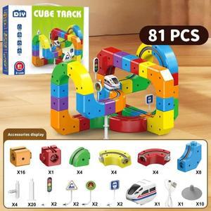 51/62/81/105/123/167PCS 마법의 트랙 기차 충전식 3D 빌딩 큐브 레일 STEM 교육용 장난감 선물