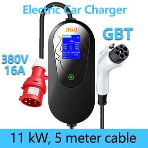 JIGU GB/T 레벨 2 380V 16A 11KW 휴대용 EV 충전기 전기차 CEE 플러그 포함
