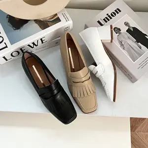 [엄지척]키높이 884EVE54 미들굽 통굽 프린지 천연소가죽 페니 로퍼힐