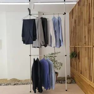 튼튼한 옷걸이 행거 조립형 원룸용 2단 옷걸이 행거 정리 철제 다용도 생활용 기둥 스틸
