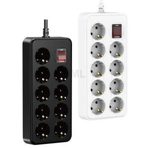 멀티 콘센트 9구 EU 전원 소켓 보드 슈코 플러그 2M 연장 코드 유럽형 스위치 내장 네트워크 필터 어댑터