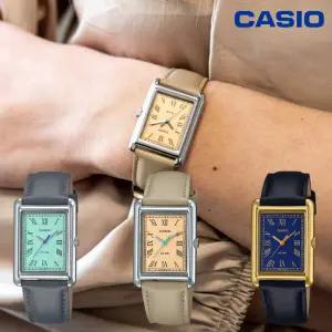 [카시오]손목시계 탱크 사각 아날로그 심플 디자인 여성 가죽 패션시계