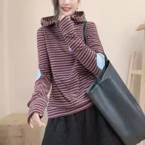 여성 맨투맨 스트라이프 후드 가을 겨울 반집업 상의 힛템