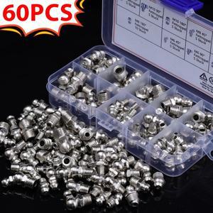 그리스 니플 피팅 키트 60개 M6 M8 M10 니들 노즐 포함 미터법 SAE 제르크 어소트먼트 직선 45 90도 자동차