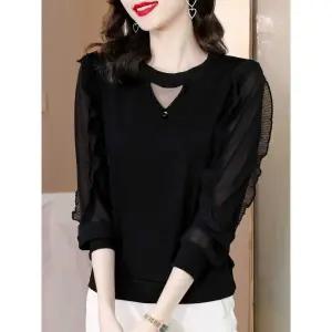 긴팔 댄스복 상의 댄스상의 여성 스 남성 블랙