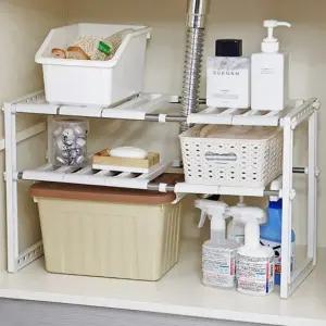 만능 다용도 싱크대 하부장 씽크인 선반 / 길이조절 폭조절이 가능한 진열장