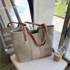 2컬러 스티치 포인트 캐주얼 빅사이즈 쇼퍼백 숄더백