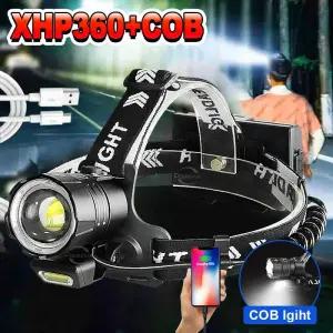 헤드랜턴 낚시산 XHP360 COB LED 전조등 헤드라이트 손전등 18650 USB 충전식 XHP199 헤드 라이트 줌 방수