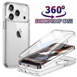 아이폰 17 12 13 16 프로 맥스 에어 14 15 방지 360도 스크린 폰 더블 바디 16E용 플러스 케이스 PC+TPU 풀 충격 커버 프로텍터 클리어