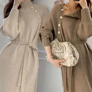 가을 여성 겨울 니트 터틀렉 롱 목폴라 원피스 룩 파티 연말 긴팔 롱 크리스마스 정장 가을 돌잔치