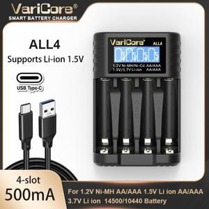 1.5V 리튬 이온/1.2V Ni-MH AA AAA 14500 충전식 배터리용 VariCore 범용 4슬롯 충전기 - 자동 정지
