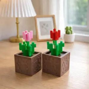 시들지않는꽃 화분 블럭 블록 픽셀 꽃 화분 미니조화 장식 인테리어 조화