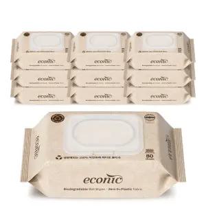 에코닉 브라운 60gsm 엠보싱 레이온100% 생분해원단 아기물티슈 80매