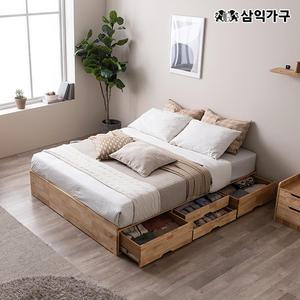 삼익가구 포텐 헤드리스 4단 수납 원목 침대(+매트리스 포함)