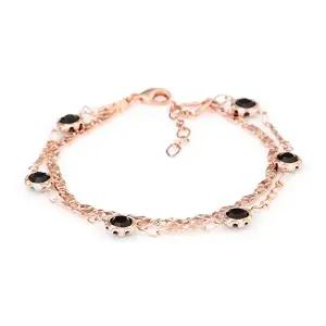 [미니아트]벨로 14Kgp 로즈골드 패션 블랙 큐빅 두줄 체인 팔찌