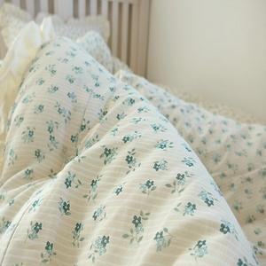 [은남침구]포근한 천연소재 아사면 사계절침구 라인플라워 차렵 슈퍼싱글이불+베개세트-2color