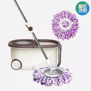 월드크린 통돌이 물 밀대 프리미엄+ 회전 걸레 2장 마포 대 회전 스핀 리필 걸레 봉