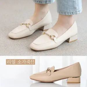 [바닐라슈] 디로나 소가죽 메탈장식 골드프레임 탄력창 로퍼슈즈(3cm)