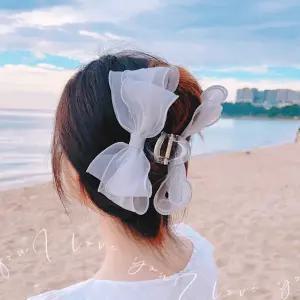 로라하 대형 빅사이즈 왕리본 쉬폰 망사 헤어 집게핀 전체 올림머리 반묶음 숱많은 머리핀 헤어핀 블룸