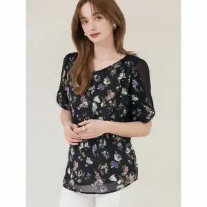 [하프클럽/막스까르띠지오]시스루 진주 소매  쉬폰 블라우스