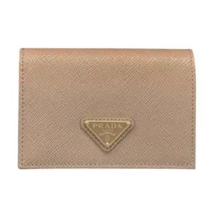 [명품] 25SS 삼각 로고 사피아노 가죽 반지갑 파우더 핑크 1MV021 QHH F0236