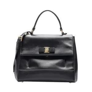 [명품]  블랙 카프스킨 바라 보우 캐리 탑 핸들 금장 체인 여성 크로스백 21 F