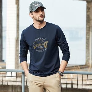 JEEP SPIRIT 봄 가을 남성 긴팔 티셔츠 프린트 라운드넥 캐주얼 면티