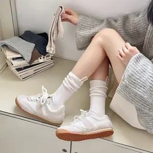 61sec no.815 포인트 양면 라벨 투웨이 크루삭스 발레코어 골지 여성 긴 장목 패션 양말