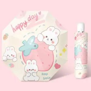 딸기 토끼 캐릭터 우산 3단 자동우산 여자아이선물 /유아/아동/미니/초등선물/캐릭터/어린이/유치원/반자동