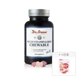닥터브라이언 멀티비타민&철분 츄어블, 90정(3개월분), 1개 + 증정 (비타민C&D 3000 복숭아맛 15구미, 1개	)