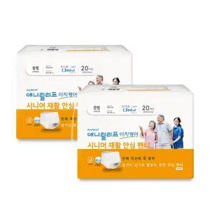 애니릴리프 중형 화이트 20매X2팩 장시간용 성인용 기저귀 요실금 재활 안심 팬티형