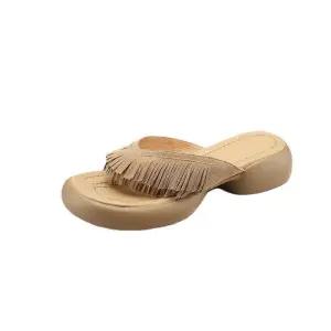 여자 발편한 쪼리 태슬 가죽 슬리퍼