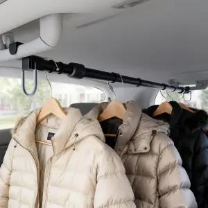 조절 가능한 자동차 옷걸이 바 35-60인치 u2013 헤비 듀티 여행용 의류 정리함 주름 방지 미끄럼 고무 밴드