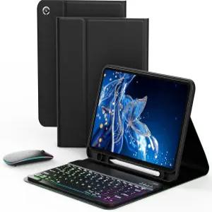 10.9인치 삼성 갤럭시 탭 A9+ 플러스 2023/A11+ 2025용 케이스 키보드 마우스 및 7색 레인보우 백라이트