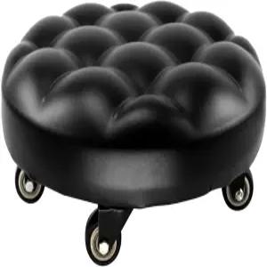 360° 스위벨 휠이 장착된 CNQLIS 로우 롤링 스툴 퓨 가죽 롤러 시트 의자 홈 오피스 차고 상점 피트니스