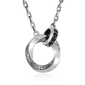 브라예그 뫼비우스 스트립 남성용 목걸이 더블 링 블랙 오닉스 펜던트 실버 인터록 서클 목걸이 홀리데이 남자친구 남편을 위한 보석 선물 (22 2인치)