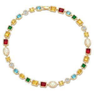 남성용 테니스 목걸이 에메랄드 루비 아쿠아마린 보석이 포함된 큐빅 지르코니아 체인 보석 금도금 다이아몬드 발렌타인데이 선물