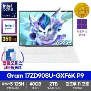 LG전자 그램17 17ZD90SU-GXF6K P9 노트북 윈도우11프로 40GB SSD2TB 울트라5-125H 업무용 대학생 가벼운