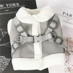 [펫 후크]  강아지옷 가을 겨울 가죽무스탕 하네스