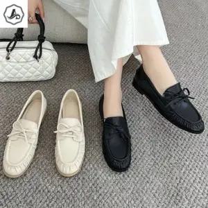 [애슬릿] 여성 로퍼 캐주얼 리본 주름 컴포트화 심플 발 편한