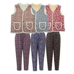 바지 꽃무늬 세트 패딩조끼 할머니 엄마 김장조끼 조끼 겨울 기모안감 + 기모 촌캉스