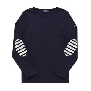 [세인트제임스] 0844 NAVY ECRU NAVY 메르디앙 모던 스트라이프 엘보 패치 공용 긴팔티