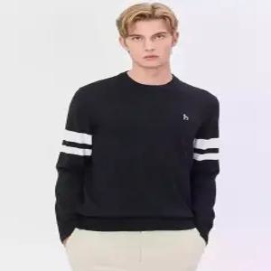 [국내백화점]  헤지스 맨 [24FW] [스테디셀러] 블랙 컬러배색 울혼방 니트 WHSW4C301BK 부드럽고 편안한