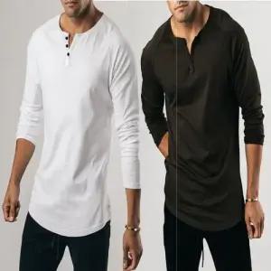 남자 단추 긴팔 티셔츠 머슬핏 헬스 운동복 상의 2색 WFJF5ID