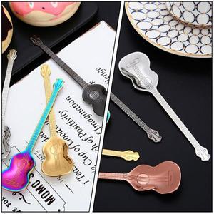 5개입 기타 모양 스푼 창의적인 금속 고온 저항 부식 방지 설탕 커피 우유 케이크용 정교한