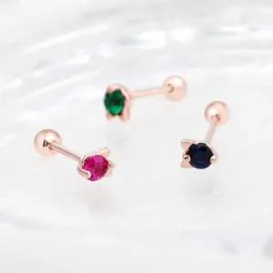 14K 금침 고양이 로즈골드 컬러 큐빅 피어싱