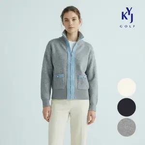 [김영주골프] 봄가을 데님 배색 니트 집업 하이넥 여성 골프 가디건 DQSLCA03