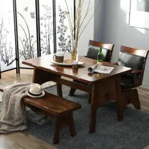 베스트리빙 쉐라톤 우드슬랩 고무나무 원목 4인 식탁세트/회전의자 2개 벤치 1개형